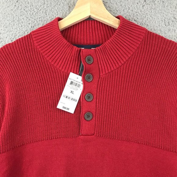 New Club Room Ribbed Four-Button Sweater Men's XL Ablaze Mock Neck Long Sleeve - Picture 2 of 10